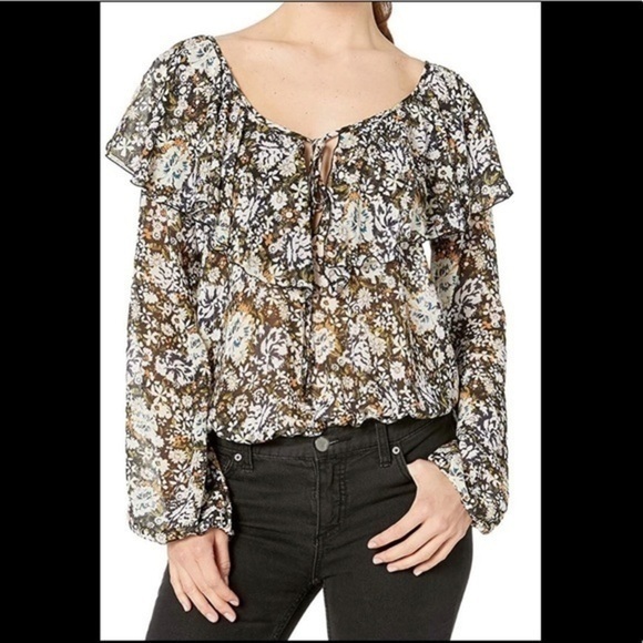 Free People Boho Black Floral Bodysuit Size Xs (Flirty Hippie Gypsy) Nwt